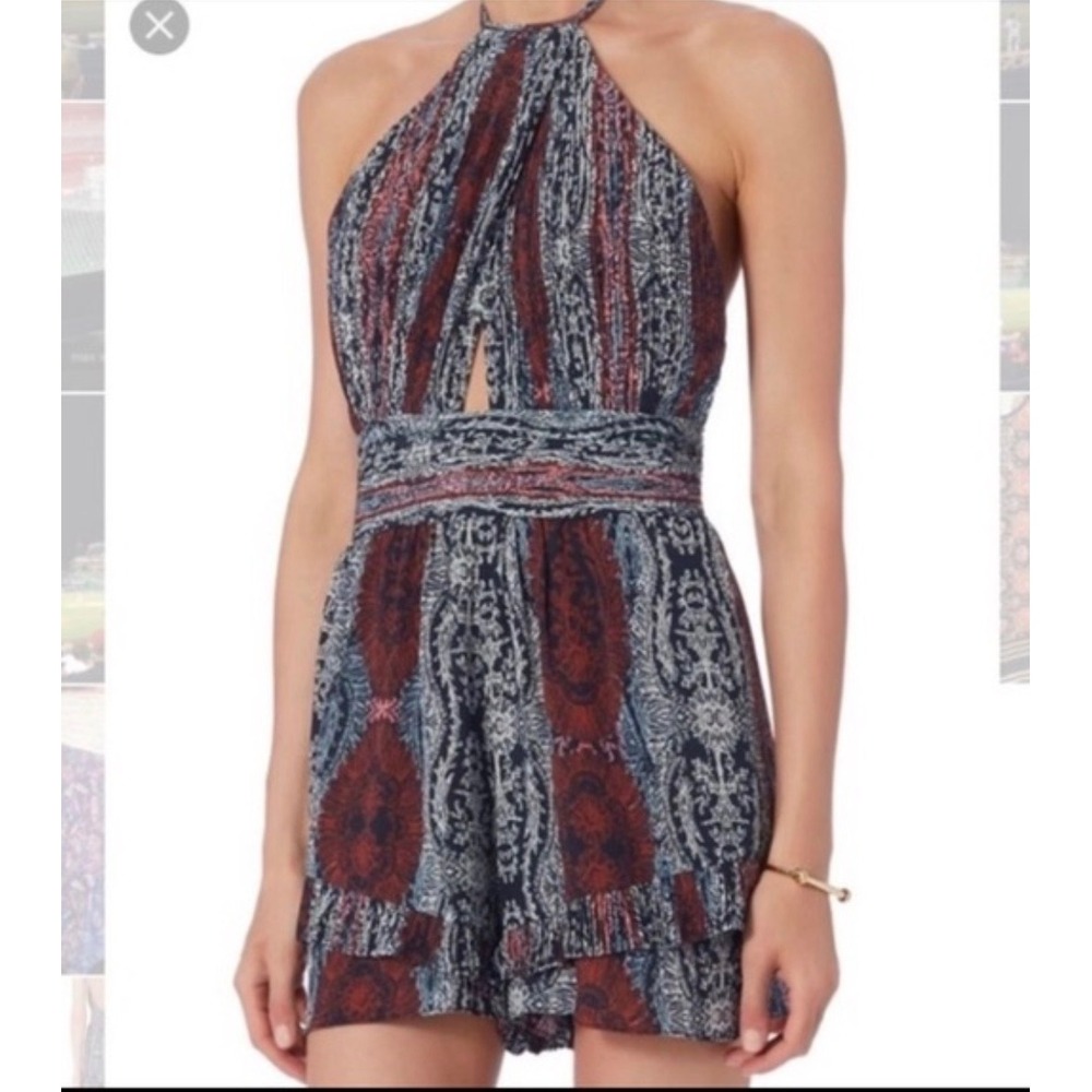 INTERMIX Navy & Rust Halter Paisley Romper
